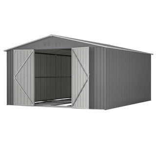 11x13 FT Metal Storage Shed with Reinforced Floor Frame, Large Outdoor Garden Tool Shed with Lockable Doors, 4 Air Vents & Weatherproof Design for Patio & Backyard