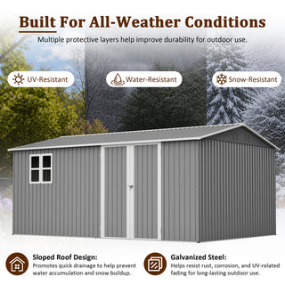 14x10 FT Large Outdoor Metal Storage Shed, 780 Cu. Ft. Garden Tool Shed with Double Doors, Built-In Foundation Frame & Air Vents, Galvanized Steel Sloped Roof for Backyard, Patio & Garden
