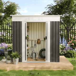 6 x 4 FT Outdoor Garden Storage Shed with Metal Frame, Sliding Door, Compact Weatherproof Tool Shed for Patio