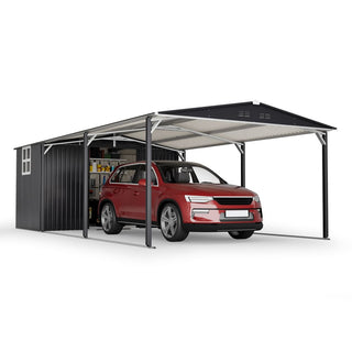 12x23 Ft Heavy-Duty Metal Carport Storage Shed, Steel Garage with Sliding Door, UV-Blocking Panel & Waterproof Sloped Roof for Car, Boat, Tractor & Farm Equipment