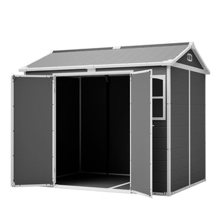 8X6 FT Plastic Outdoor Storage Shed with Floor – Lockable Garden Tool & Trash Bin Storage Shed