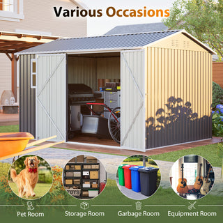 10x8 Ft Oversized Steel Storage Shed with Window, Lockable Double Doors & Sloped Roof, Heavy-Duty Outdoor Garden Tool Shed for Patio, Backyard & Lawn