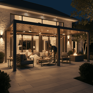 Aluminum Double Pergola Gazebo with Adjustable Louvered Roof & LED