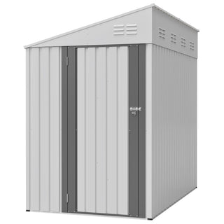 4x7 Ft Lean-To Metal Storage Shed, Heavy-Duty Outdoor Bike & Garden Storage with Lockable Door