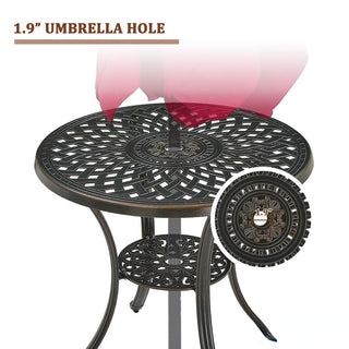 31" Round Cast Aluminum Outdoor Bistro Table with 1.9" Umbrella Hole, Antique Bronze Patio Table