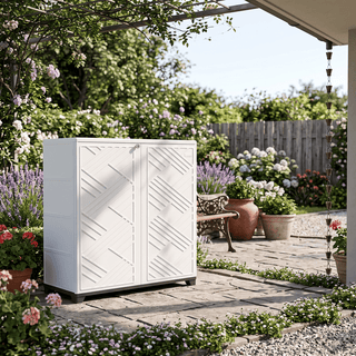 75 Gal. Outdoor Resin Storage Cabinet, 1-Shelf Patio Deck Box for Garden Tools, Porch & Indoor Storage