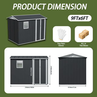 9 x 6 FT Outdoor Metal Garden Storage Shed with Window, Hinge Doors, Heavy-Duty Weatherproof Tool Shed for Patio, Backyard & Lawn Organization