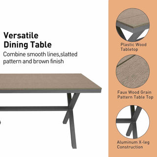 Black/Brown Rectangular Outdoor Dining Table with Imitation Wood Grain