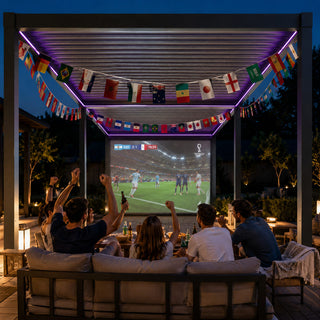 Motorized Aluminum Louvered Pergola with Integrated LED Lights – Modern Adjustable Outdoor Patio Gazebo