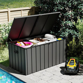 200 Gallon Metal Deck Box, Waterproof Outdoor Storage Box with Lockable Lid