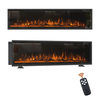 50/60/72-Inch Wall-Mounted & Recessed Electric Fireplace with Overheat Protection, Black