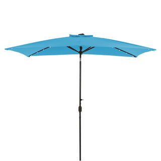 10Ft Outdoor Rectangular Umbrella with 26 Solar-Powered LED Lights, Crank and Tilt