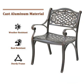5-Piece Antique Bronze/White Cast Aluminum Outdoor Dining Set with 31" Round Table & 2 Dining Chairs for Patio, Garden & Balcony