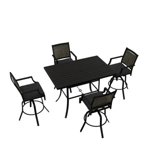5-Piece Patio Dining Set with Teslin Swivel Chairs & Cast Aluminum Table In Black