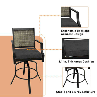 5-Piece Patio Dining Set with Teslin Swivel Chairs & Cast Aluminum Table In Black