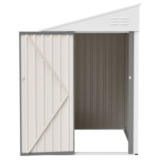 4x7 Ft Lean-To Metal Storage Shed, Heavy-Duty Outdoor Bike & Garden Storage with Lockable Door