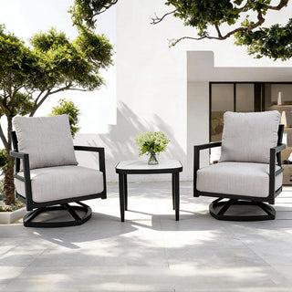3-Piece Outdoor Swivel Conversation Set with Sunbrella® Cushions & Marble-Style Sintered Stone Side Table