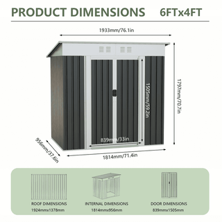 6 x 4 FT Outdoor Garden Storage Shed with Metal Frame, Sliding Door, Compact Weatherproof Tool Shed for Patio