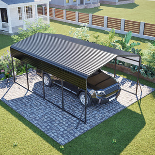 13 x 20 FT Heavy Duty Metal Carport with Reinforced Triangle Frame & 4 Poles, Galvanized Steel Roof All-Weather Outdoor Car Shelter for Vehicle Protection