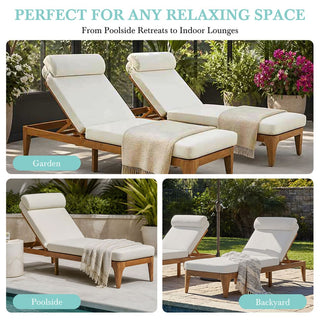 Outdoor Wood Chaise Lounge Chair, Adjustable Patio Recliner with Multi-Position Backrest, Sun Lounger for Poolside, Deck & Garden