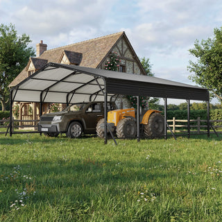 20' x 20' Heavy-Duty Galvanized Steel Carport Canopy with Triangle Reinforced Frame, UV-Proof Waterproof Shelter for Car, SUV, Boat & Tractor