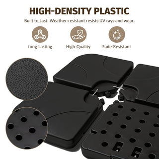 Heavy-Duty Offset Patio Umbrella Base, Refillable HDPE Stand (Water/Sand 160–220 lbs), 4-Piece Stackable Panels with Lock Pins, Weatherproof Outdoor Umbrella Support