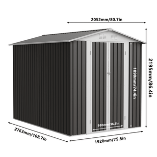 6 x 9 FT Metal Garden Storage Shed with Apex Roof, Hinged Door, Grey Outdoor Tool House for Weatherproof Patio