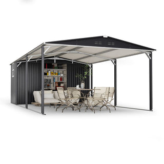 12x23 Ft Heavy-Duty Metal Carport Storage Shed, Steel Garage with Sliding Door, UV-Blocking Panel & Waterproof Sloped Roof for Car, Boat, Tractor & Farm Equipment