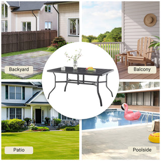 Outdoor Dining Table for 6, Powder-Coated Steel Slat Patio Table with 2.16" Umbrella Hole, Anti-Slip Pads & All-Weather E-Coated Frame for Garden & Poolside