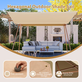 Hexagonal Shade Sail Canopy, 206" x 118" UV Protection UPF50+ Waterproof Patio Sun Shade with Rust-Resistant Poles & Built-in Hooks for Backyard Garden
