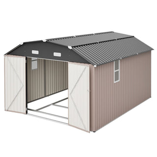 10' x 12' Heavy-Duty Metal Outdoor Storage Shed with Floor Frame Kit, Weather-Resistant Tool Shed for Backyard & Garden