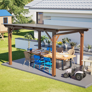 Spacious Outdoor Kitchen Gazebo: 13.1ft x 7.7ft Wooden Structure with Metal Roof, Grill Station & Bar