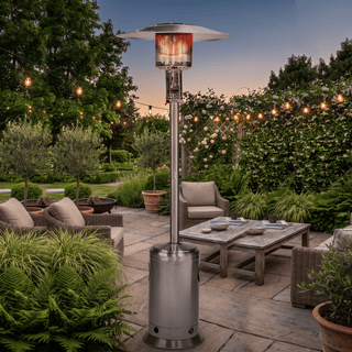 47,000 BTU Stainless Steel Propane Patio Heater with Adjustable Heat & Wheels for Patio, Backyard & Outdoor Gatherings