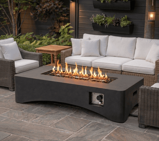 56-Inch Propane Fire Pit Table, 50,000 BTU Concrete Gas Fire Pit for Patio, Backyard & Deck with Lava Rocks & Cover