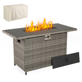 44.5 Inch Propane Fire Pit Table Rattan Gas 2-in-1 with Stainless Steel Burner