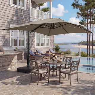 10x13FT Aluminum Cantilever Patio Umbrella with 1100LBS Wheeled Base, 360° Rotation & Stepless Tilt, UV50+ Waterproof Canopy