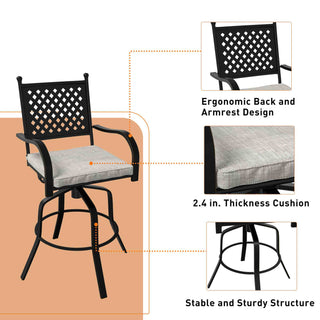 5-Piece Cast Aluminum Patio Dining Set with Swivel Chairs & Table – Black Finish for Outdoor Gatherings