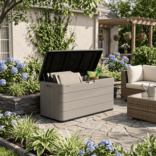 120 Gal. Outdoor Resin Storage Box, Waterproof Lockable Deck Box for Patio Cushions, Garden Tools & Pool Accessories