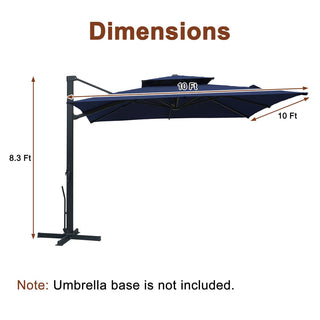 10FT Aluminum Cantilever Patio Umbrella with Removable LED Light Strips for Outdoor Shade