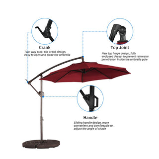 10FT Steel Cantilever Patio Umbrella with 2-Way Stop Crank, Offset Hanging Outdoor Umbrella for Patio, Pool, Deck & Garden