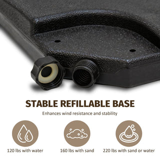 Heavy-Duty Offset Patio Umbrella Base, Refillable HDPE Stand (Water/Sand 160–220 lbs), 4-Piece Stackable Panels with Lock Pins, Weatherproof Outdoor Umbrella Support