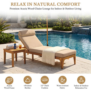 Outdoor Wood Chaise Lounge Chair, Adjustable Patio Recliner with Multi-Position Backrest, Sun Lounger for Poolside, Deck & Garden