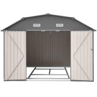 10x12 Ft Heavy-Duty Gray Steel Outdoor Storage Shed with Floor Frame Kit, Rust-Resistant Metal Tool Shed for Garden, Backyard & Patio