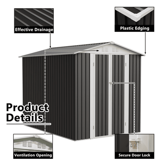 6 x 9 FT Metal Garden Storage Shed with Apex Roof, Hinged Door, Grey Outdoor Tool House for Weatherproof Patio
