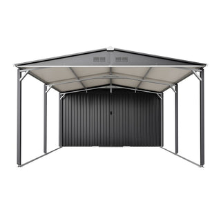 12x23 Ft Heavy-Duty Metal Carport Storage Shed, Steel Garage with Sliding Door, UV-Blocking Panel & Waterproof Sloped Roof for Car, Boat, Tractor & Farm Equipment