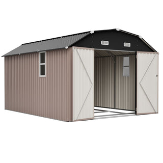 10' x 12' Heavy-Duty Metal Outdoor Storage Shed with Floor Frame Kit, Weather-Resistant Tool Shed for Backyard & Garden