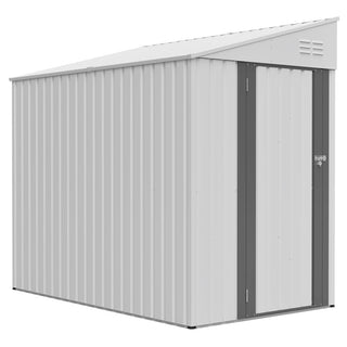 4x7 Ft Lean-To Metal Storage Shed, Heavy-Duty Outdoor Bike & Garden Storage with Lockable Door