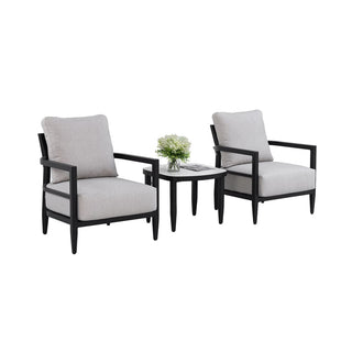 3-Piece Outdoor Aluminum Chat Set – Club Chairs with Sunbrella Cushions & 23.6" Curved Sintered Stone Table