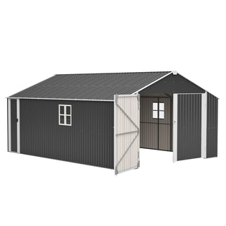 12x20 FT Heavy-Duty Metal Outdoor Storage Shed, Spacious 1810 CUFT Capacity with Double Doors, All-Weather Garage for Vehicle, Equipment & Tool Storage