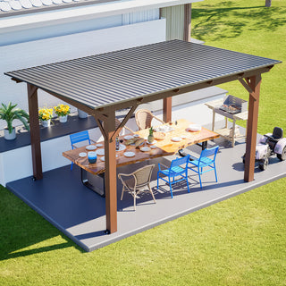 Spacious Outdoor Kitchen Gazebo: 13.1ft x 7.7ft Wooden Structure with Metal Roof, Grill Station & Bar
